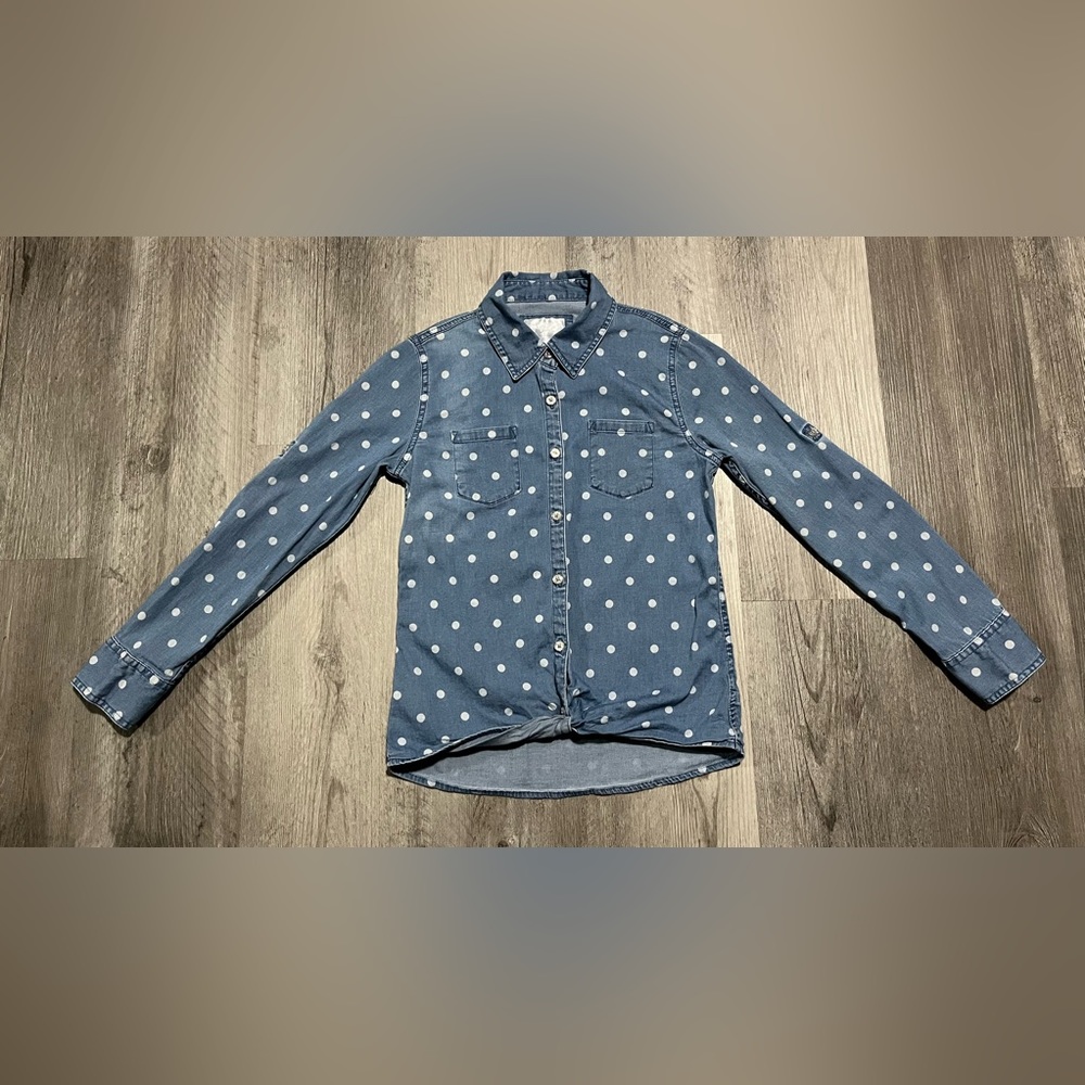 Justice Chambray Polka Dot Denim Button Up - Youth Girls Size 12